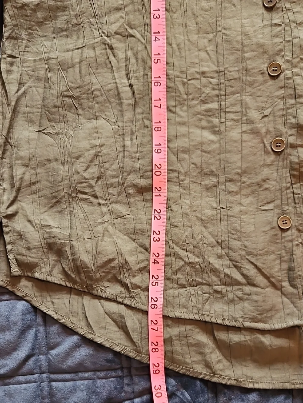 Promesa Olive Crinkle Button Down Top L Lightweight Relaxed Blouse - Picture 10 of 11